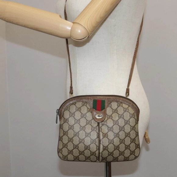 GUCCI GG Supreme Web Sherry Line Shoulder Bag PVC Beige Gold Auth 110668 - Picture 1 of 16